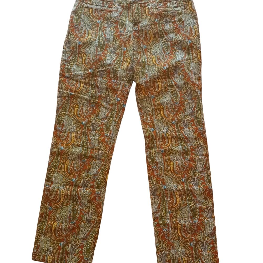 Anthropologie Cartonnier orange paisley cropped slim pants Size 4